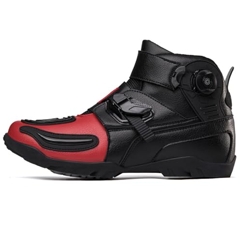 Motorradschuhe, Outdoor-Sport-Sicherheits-Motorrad-Reitstiefel, Knöchelgelenk-Schutzausrüstung, rutschfeste Motocross-Schutzstiefel, geeignet for regnerische Tage, Berge, Städte(Color:Black Red,Size:3 von Lfzhjzc