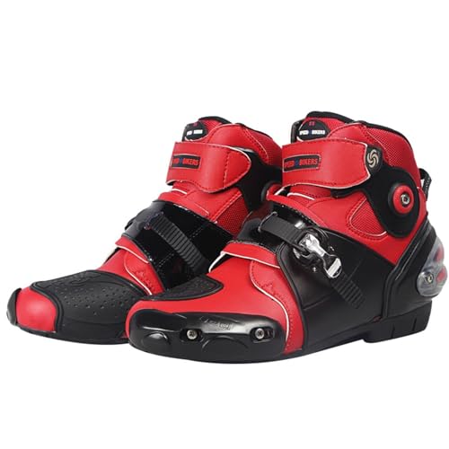 Motorradstiefel, rutschfeste Motorradstiefel mit langem Abschnitt for Herren, schützende, verstärkte Motorradschuhe mit Knöchelunterstützung, geeignet for regnerische Tage, Berge, Städte(Color:Red,Siz von Lfzhjzc