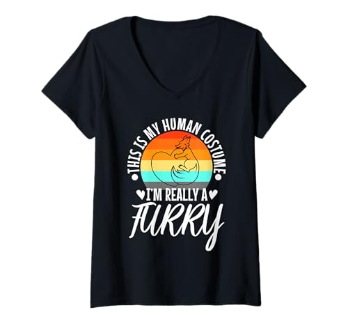 Damen Das ist Mein menschliches Kostüm, ich Bin wirklich EIN Pelz T-Shirt mit V-Ausschnitt Damen Das ist Mein menschliches Kostüm, ich Bin wirklich EIN Pelz T-Shirt mit V-Ausschnitt von Lgbtq Furry Fandom cosplay fursuit fursona