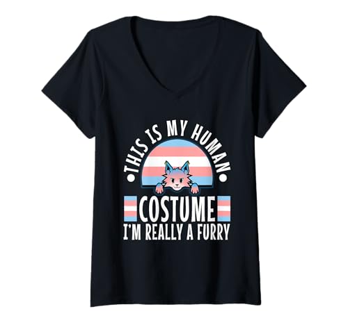 Damen Das ist Mein menschliches Kostüm, ich Bin wirklich EIN Pelz T-Shirt mit V-Ausschnitt Damen Das ist Mein menschliches Kostüm, ich Bin wirklich EIN Pelz T-Shirt mit V-Ausschnitt von Lgbtq Furry Fandom cosplay fursuit fursona