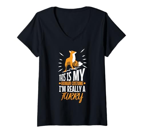 Damen Das ist Mein menschliches Kostüm, ich Bin wirklich EIN Pelz T-Shirt mit V-Ausschnitt Damen Das ist Mein menschliches Kostüm, ich Bin wirklich EIN Pelz T-Shirt mit V-Ausschnitt von Lgbtq Furry Fandom cosplay fursuit fursona