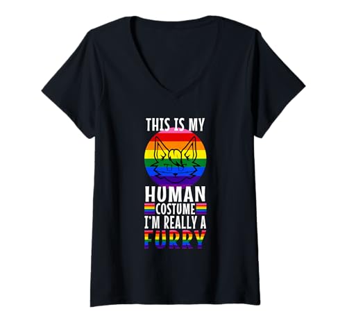 Damen Das ist Mein menschliches Kostüm, ich Bin wirklich EIN Pelz T-Shirt mit V-Ausschnitt Damen Das ist Mein menschliches Kostüm, ich Bin wirklich EIN Pelz T-Shirt mit V-Ausschnitt von Lgbtq Furry Fandom cosplay fursuit fursona