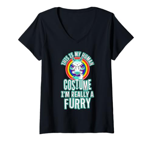 Damen Das ist Mein menschliches Kostüm, ich Bin wirklich EIN Pelz T-Shirt mit V-Ausschnitt Damen Das ist Mein menschliches Kostüm, ich Bin wirklich EIN Pelz T-Shirt mit V-Ausschnitt von Lgbtq Furry Fandom cosplay fursuit fursona
