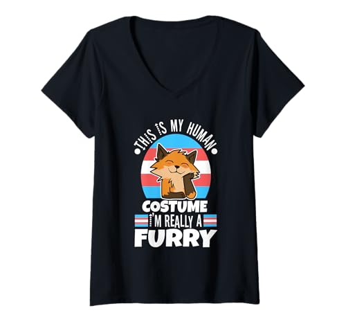 Damen Das ist Mein menschliches Kostüm, ich Bin wirklich EIN Pelz T-Shirt mit V-Ausschnitt Damen Das ist Mein menschliches Kostüm, ich Bin wirklich EIN Pelz T-Shirt mit V-Ausschnitt von Lgbtq Furry Fandom cosplay fursuit fursona