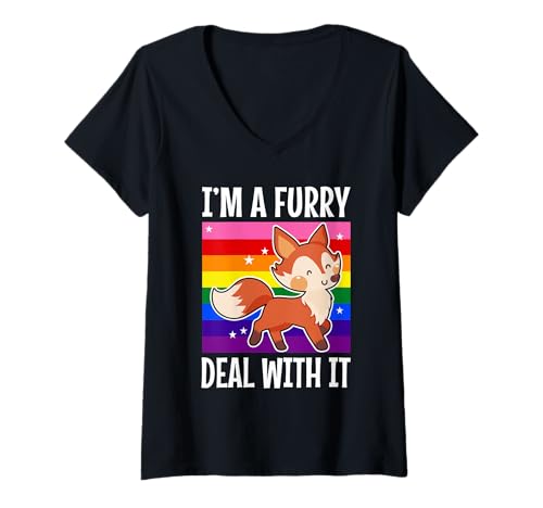 Damen Ich Bin EIN pelziger Deal damit T-Shirt mit V-Ausschnitt Damen Ich Bin EIN pelziger Deal damit T-Shirt mit V-Ausschnitt von Lgbtq Furry Fandom cosplay fursuit fursona