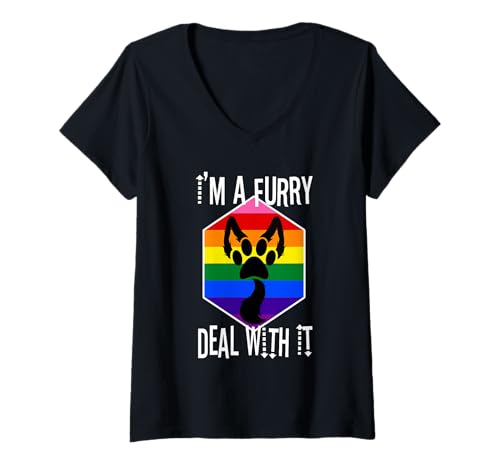 Damen Ich Bin EIN pelziger Deal damit T-Shirt mit V-Ausschnitt Damen Ich Bin EIN pelziger Deal damit T-Shirt mit V-Ausschnitt von Lgbtq Furry Fandom cosplay fursuit fursona