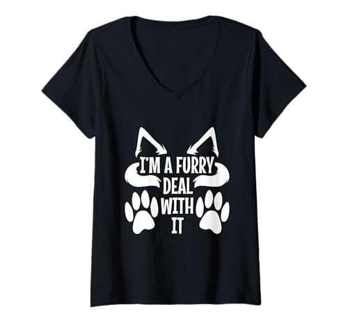 Damen Ich Bin EIN pelziger Deal damit T-Shirt mit V-Ausschnitt Damen Ich Bin EIN pelziger Deal damit T-Shirt mit V-Ausschnitt von Lgbtq Furry Fandom cosplay fursuit fursona