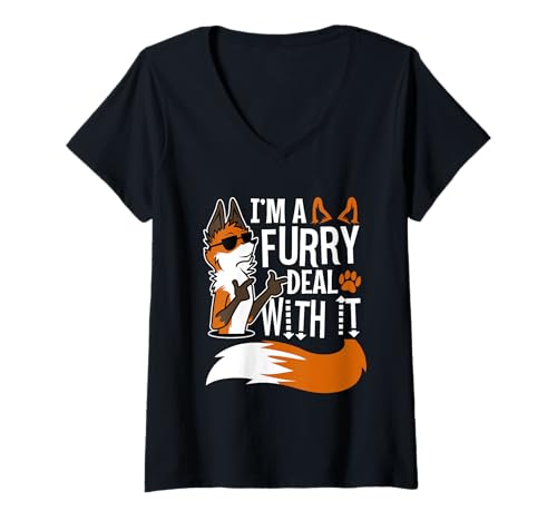 Damen Ich Bin EIN pelziger Deal damit T-Shirt mit V-Ausschnitt Damen Ich Bin EIN pelziger Deal damit T-Shirt mit V-Ausschnitt von Lgbtq Furry Fandom cosplay fursuit fursona