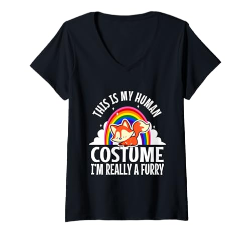 Damen Ich mag pelzige Accessoires für pelzige Fandom-Sachen, Weil Dies T-Shirt mit V-Ausschnitt Damen Ich mag pelzige Accessoires für pelzige Fandom-Sachen, Weil Dies T-Shirt mit V-Ausschnitt von Lgbtq Furry Fandom cosplay fursuit fursona