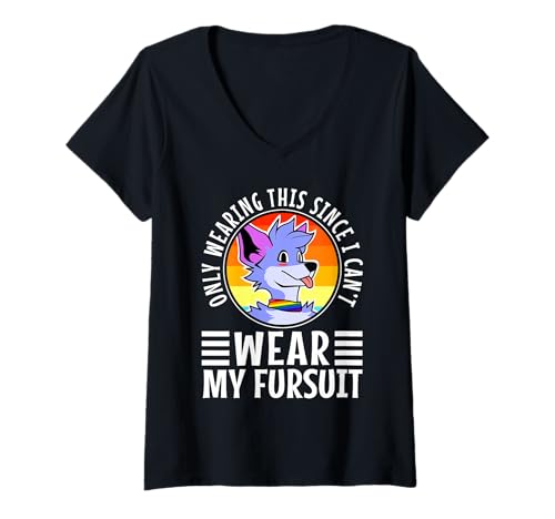 Damen Ich trage das nur, Weil ich Meinen Pelzanzug Nicht tragen kann T-Shirt mit V-Ausschnitt Damen Ich trage das nur, Weil ich Meinen Pelzanzug Nicht tragen kann T-Shirt mit V-Ausschnitt von Lgbtq Furry Fandom cosplay fursuit fursona