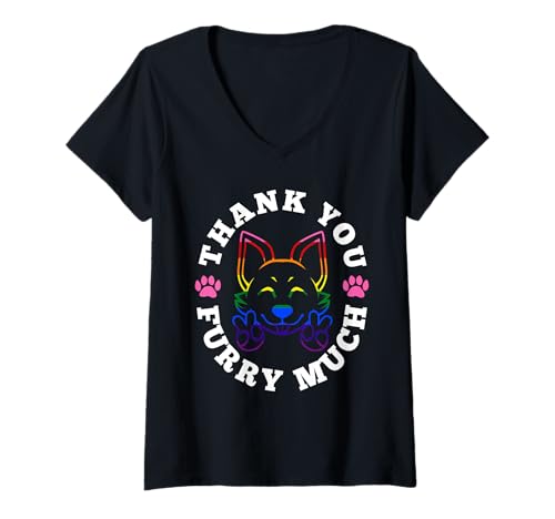 Damen Vielen Dank pelzig T-Shirt mit V-Ausschnitt Damen Vielen Dank pelzig T-Shirt mit V-Ausschnitt von Lgbtq Furry Fandom cosplay fursuit fursona