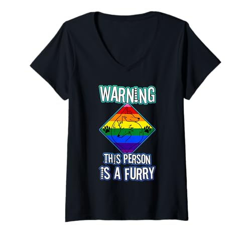 Damen Warnung Diese Person ist pelzig T-Shirt mit V-Ausschnitt Damen Warnung Diese Person ist pelzig T-Shirt mit V-Ausschnitt von Lgbtq Furry Fandom cosplay fursuit fursona