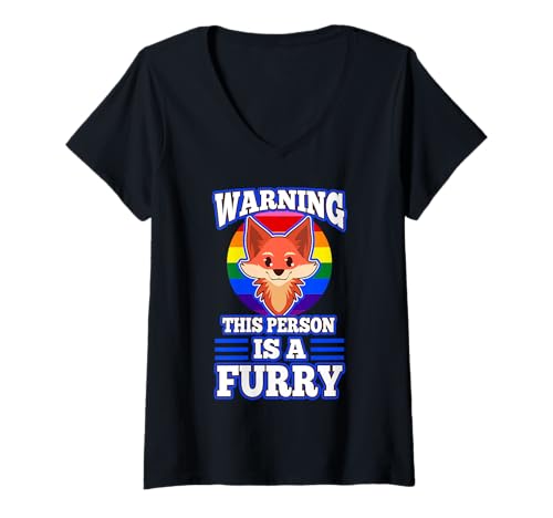 Damen Warnung Diese Person ist pelzig T-Shirt mit V-Ausschnitt Damen Warnung Diese Person ist pelzig T-Shirt mit V-Ausschnitt von Lgbtq Furry Fandom cosplay fursuit fursona