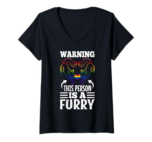 Damen Warnung Diese Person ist pelzig T-Shirt mit V-Ausschnitt Damen Warnung Diese Person ist pelzig T-Shirt mit V-Ausschnitt von Lgbtq Furry Fandom cosplay fursuit fursona