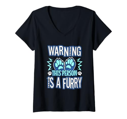 Damen Warnung Diese Person ist pelzig T-Shirt mit V-Ausschnitt Damen Warnung Diese Person ist pelzig T-Shirt mit V-Ausschnitt von Lgbtq Furry Fandom cosplay fursuit fursona