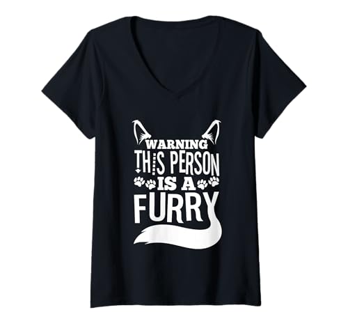 Damen Warnung Diese Person ist pelzig T-Shirt mit V-Ausschnitt Damen Warnung Diese Person ist pelzig T-Shirt mit V-Ausschnitt von Lgbtq Furry Fandom cosplay fursuit fursona