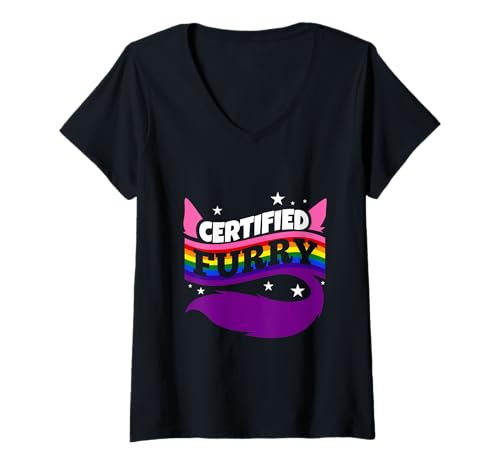 Damen Zertifiziertes Fell T-Shirt mit V-Ausschnitt Damen Zertifiziertes Fell T-Shirt mit V-Ausschnitt von Lgbtq Furry Fandom cosplay fursuit fursona