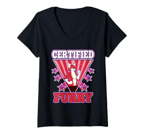 Damen Zertifiziertes Fell T-Shirt mit V-Ausschnitt Damen Zertifiziertes Fell T-Shirt mit V-Ausschnitt von Lgbtq Furry Fandom cosplay fursuit fursona