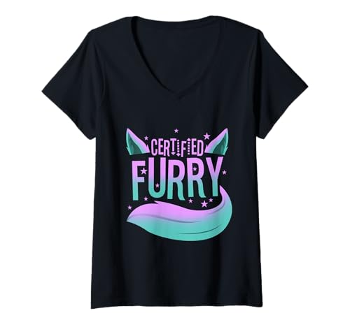 Damen Zertifiziertes Fell T-Shirt mit V-Ausschnitt Damen Zertifiziertes Fell T-Shirt mit V-Ausschnitt von Lgbtq Furry Fandom cosplay fursuit fursona