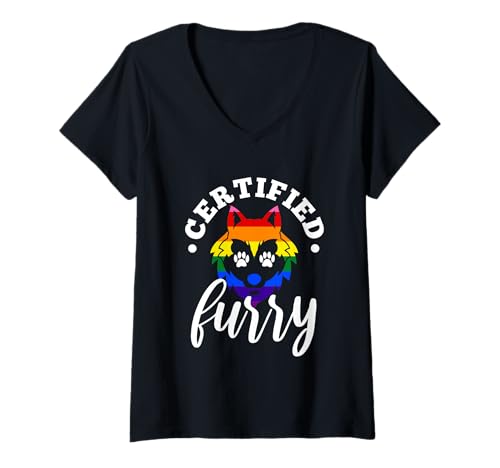 Damen Zertifiziertes Fell T-Shirt mit V-Ausschnitt Damen Zertifiziertes Fell T-Shirt mit V-Ausschnitt von Lgbtq Furry Fandom cosplay fursuit fursona