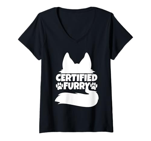 Damen Zertifiziertes Fell T-Shirt mit V-Ausschnitt Damen Zertifiziertes Fell T-Shirt mit V-Ausschnitt von Lgbtq Furry Fandom cosplay fursuit fursona
