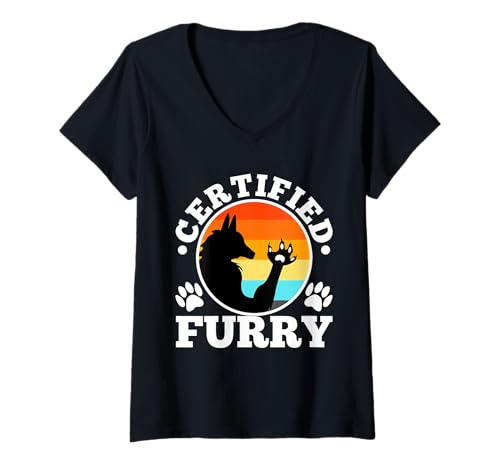 Damen Zertifiziertes Fell T-Shirt mit V-Ausschnitt Damen Zertifiziertes Fell T-Shirt mit V-Ausschnitt von Lgbtq Furry Fandom cosplay fursuit fursona