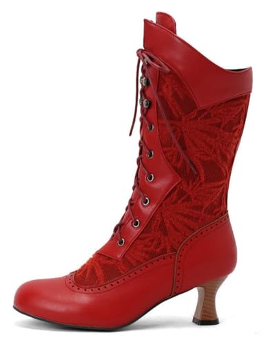 Lglmqxtm Damen Vintage Viktorianische Stiefel Mode Hochzeitsstiefel Kitten Heel Schnürstiefeletten Seitlicher Reißverschluss von Lglmqxtm