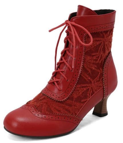 Lglmqxtm Damen Vintage Viktorianische Stiefel Mode Hochzeitsstiefel Kitten Heel Schnürstiefeletten Seitlicher Reißverschluss von Lglmqxtm