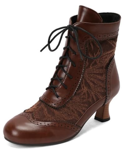Lglmqxtm Damen Vintage Viktorianische Stiefel Mode Hochzeitsstiefel Kitten Heel Schnürstiefeletten Seitlicher Reißverschluss von Lglmqxtm