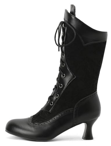 Lglmqxtm Damen Vintage Viktorianische Stiefel Mode Hochzeitsstiefel Kitten Heel Schnürstiefeletten Seitlicher Reißverschluss von Lglmqxtm