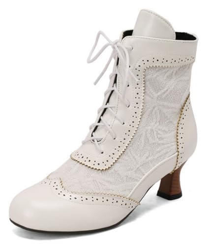 Lglmqxtm Damen Vintage Viktorianische Stiefel Mode Hochzeitsstiefel Kitten Heel Schnürstiefeletten Seitlicher Reißverschluss von Lglmqxtm