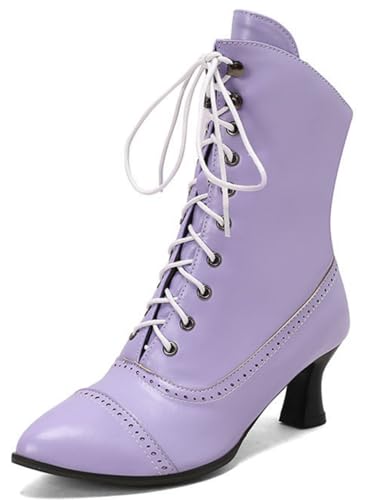 Lglmqxtm Damen Vintage Viktorianische Stiefel Mode Hochzeitsstiefel Kitten Heel Schnürstiefeletten Seitlicher Reißverschluss von Lglmqxtm