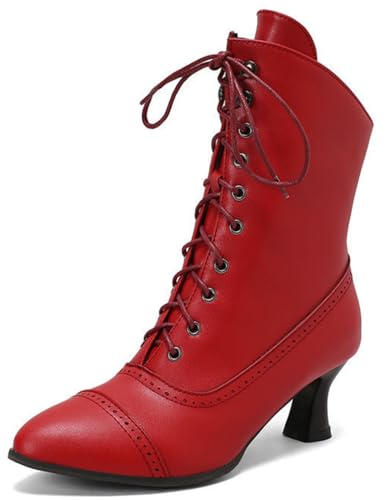 Lglmqxtm Damen Vintage Viktorianische Stiefel Mode Hochzeitsstiefel Kitten Heel Schnürstiefeletten Seitlicher Reißverschluss von Lglmqxtm