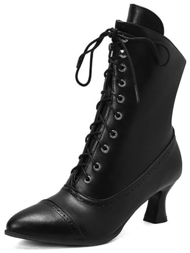 Lglmqxtm Damen Vintage Viktorianische Stiefel Mode Hochzeitsstiefel Kitten Heel Schnürstiefeletten Seitlicher Reißverschluss von Lglmqxtm