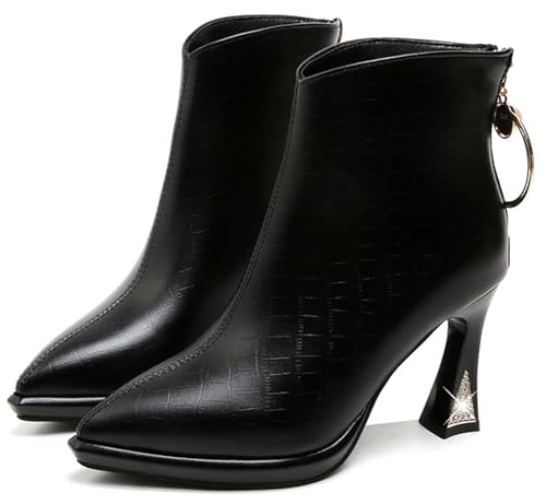 Lglmqxtm Stiefeletten FüR Damen Stiletto Stiefel Mit Hoher Ferse Und Spitzer Zehenpartie Modische Kurze Stiefel Mit ReißVerschluss Ca. 6,5 Cm AbsäTze von Lglmqxtm