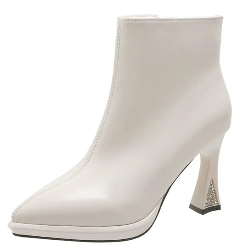 Lglmqxtm Stiefeletten FüR Damen Stiletto Stiefel Mit Hoher Ferse Und Spitzer Zehenpartie Modische Kurze Stiefel Mit ReißVerschluss Ca. 6,5 Cm AbsäTze von Lglmqxtm