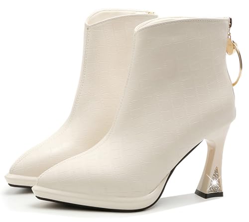 Lglmqxtm Stiefeletten FüR Damen Stiletto Stiefel Mit Hoher Ferse Und Spitzer Zehenpartie Modische Kurze Stiefel Mit ReißVerschluss Ca. 6,5 Cm AbsäTze von Lglmqxtm