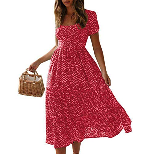 Damen Sommer Langes Maxikleid Damen Holiday Beach Kurzarm Blumenkleid (rot, L) von Lgraka