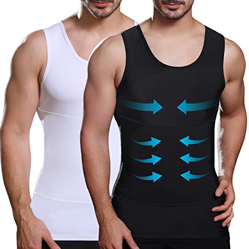 Lgtfy Herren Body Shaper Weste, Brust Bauch Kompression Tank Top, Bauch Verstecken Unterhemden – Wechseln Sie in Sekunden, Schwarz/Weiß, L von Lgtfy