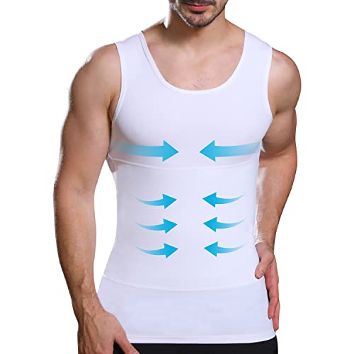 Lgtfy Herren Body Shaper Weste, Brust Bauch Kompression Tank Top, Bauch Verstecken Unterhemden – Wechseln Sie in Sekunden, Weiss/opulenter Garten, XX-Large von Lgtfy