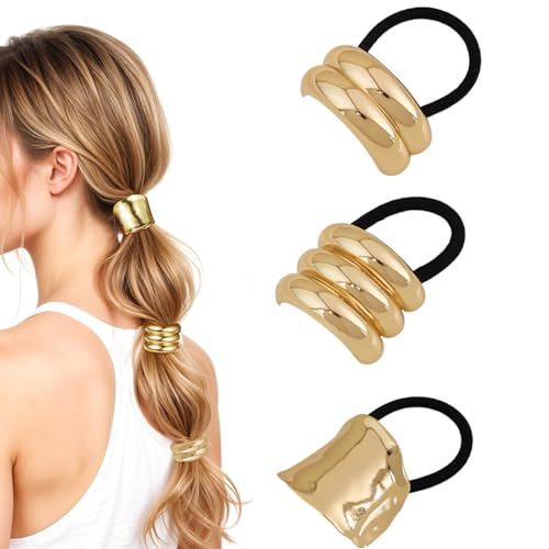 3 Stück Haarmanschetten für Pferdeschwanz, Haar Manschette Haargummi Gold, Damen Haar-Accessoire Elastisch Haarband, Punk Haar Halter Gold Ponytail Cuff für Frauen Mädchen Feines Haar Zubehör 3 Stück Haarmanschetten für Pferdeschwanz, Haar Manschette Haargummi Gold, Damen Haar-Accessoire Elastisch Haarband, Punk Haar Halter Gold Ponytail Cuff für Frauen Mädchen Feines Haar Zubehör von Lguaquanx