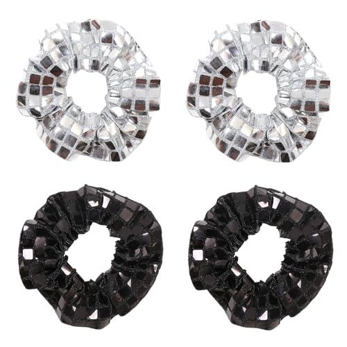 4 Stück Disco Paillette Haargummi Scrunchies Damen, Silber Schwarz Elastische Haarbänder, Metallic Haarschmuck Retro Haargummi Glitzer für Disco Party Karneval Mottoparty Geburtstag 4 Stück Disco Paillette Haargummi Scrunchies Damen, Silber Schwarz Elastische Haarbänder, Metallic Haarschmuck Retro Haargummi Glitzer für Disco Party Karneval Mottoparty Geburtstag von Lguaquanx