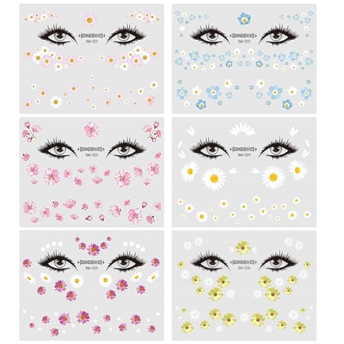 6 Blätter Temporäre Tattoos Blumen, Makeup Aufkleber Gesicht Tattoo, Festival Tattoos Frühling Karneval Fasching Schimmer Glitter Tattoo Aufkleber für Frauen Teenager Mädchen Gesicht Körperkunst 6 Blätter Temporäre Tattoos Blumen, Makeup Aufkleber Gesicht Tattoo, Festival Tattoos Frühling Karneval Fasching Schimmer Glitter Tattoo Aufkleber für Frauen Teenager Mädchen Gesicht Körperkunst von Lguaquanx