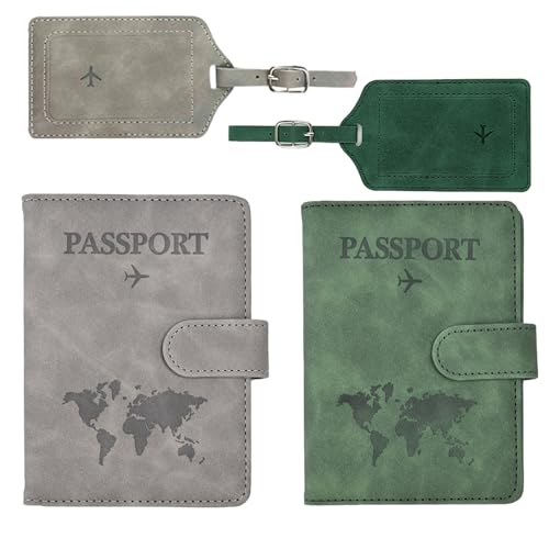 Lguaquanx 2 Stück Reisepasshülle mit 2 Stück Kofferanhänger, Passport Holder für Damen Herren, Leder Passport Cover Reisepass Organiser, Reisepass Schutzhülle für Bankkarten, Kreditkarten Lguaquanx 2 Stück Reisepasshülle mit 2 Stück Kofferanhänger, Passport Holder für Damen Herren, Leder Passport Cover Reisepass Organiser, Reisepass Schutzhülle für Bankkarten, Kreditkarten von Lguaquanx
