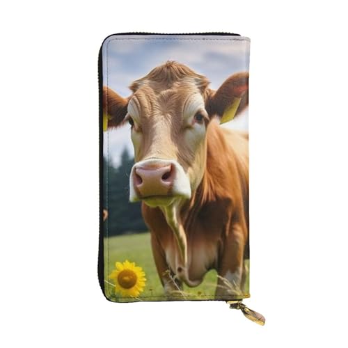 Lhbwcvn Geldbörse mit braunem Kuhmotiv für Damen und Herren, Clutch, RFID-blockierend, Leder, große Kapazität, Geldbörse, Kreditkartenhalter, Geldtasche mit Reißverschluss, Handyhalter, lange von Lhbwcvn