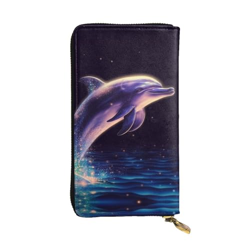 Lhbwcvn Glitzernde Delfin-Geldbörse für Damen und Herren, Clutch, RFID-blockierend, Ledergeldbörse, großes Fassungsvermögen, Kreditkartenhalter, Geldtasche mit Reißverschluss, Handyhalter, lange von LHBWCVN