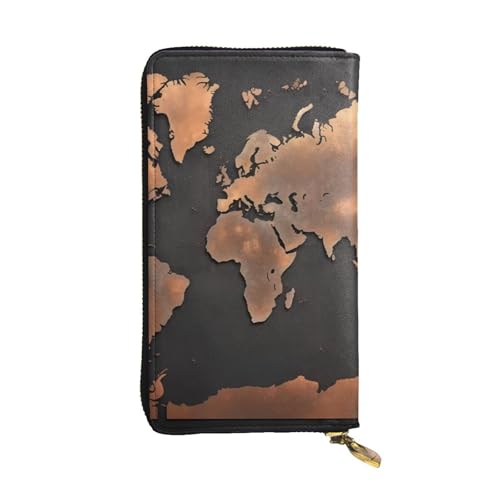 Lhbwcvn Rust Weltkarten-Geldbörse für Damen und Herren, Clutch, RFID-blockierend, Leder, große Kapazität, Geldbörse, Kreditkartenhalter, Geldtasche mit Reißverschluss, Handyhalter, lange von LHBWCVN
