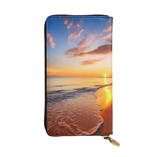 Lhbwcvn Schöne Geldbörse mit tropischem Sonnenaufgang am Strand für Damen und Herren, Clutch, RFID-blockierend, Leder, große Kapazität, Geldbörse, Kreditkartenhalter, Geldtasche mit Reißverschluss, von Lhbwcvn
