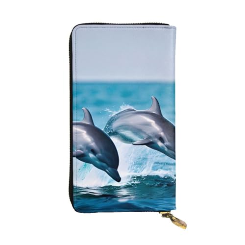 Lhbwcvn Süße Delfin-Geldbörse für Damen und Herren, Clutch, RFID-blockierend, Ledergeldbörse, großes Fassungsvermögen, Kreditkartenhalter, Geldtasche mit Reißverschluss, Handyhalter, lange von Lhbwcvn