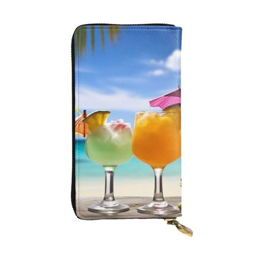 Lhbwcvn Tropische Strand-Getränke-Geldbörse für Damen und Herren, Clutch, RFID-blockierend, Ledergeldbörse, großes Fassungsvermögen, Kreditkartenhalter, Geldtasche mit Reißverschluss, Handyhalter, von LHBWCVN